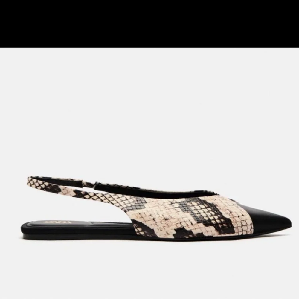 Zara Black & Snake Print Pointed Slingback Flats